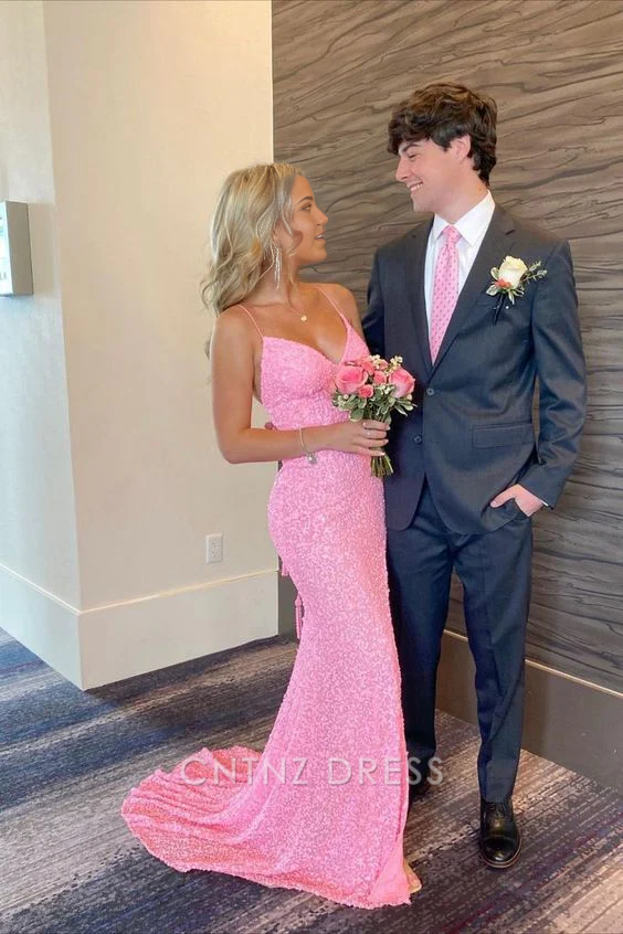 Wholesa Mermaid Elegant V-Neck Pink formal dresses Bridesmaid Dresses evening gown Prom Dress With Slit main image 0