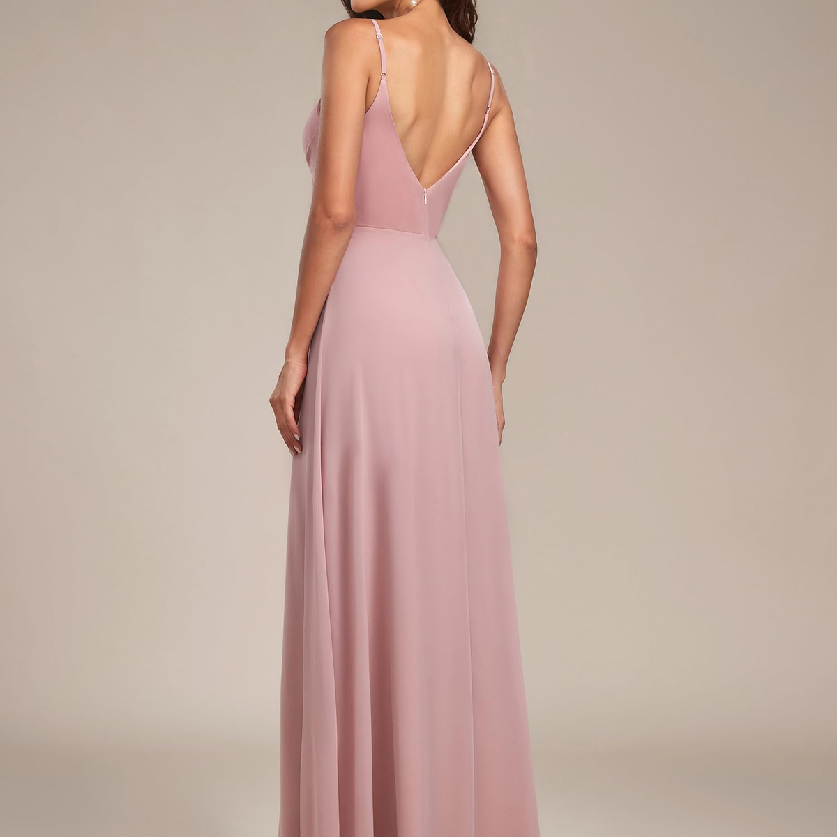 Chiffon A-Line Criss-Cross Straps V-Neck Dresses With Slit Black