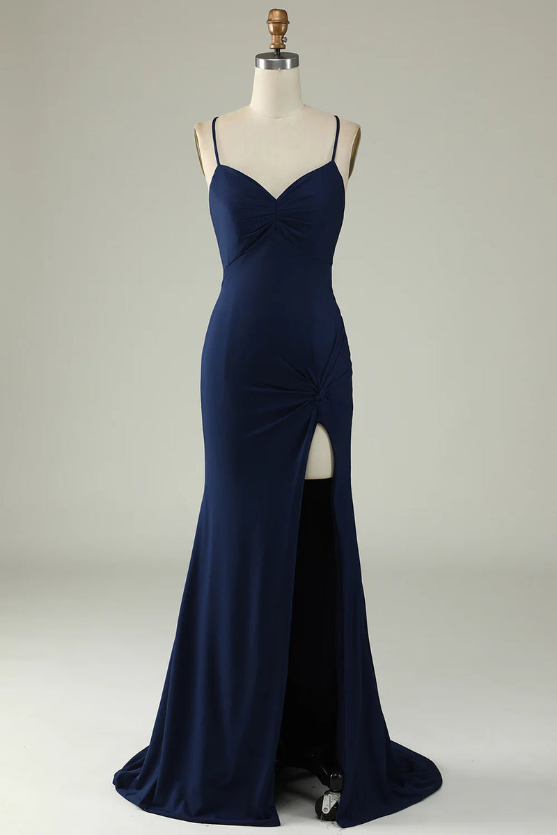 Mermaid Long Prom Dress Beaded Spaghetti Straps Evening Party Dress With Slit ,DS4567 main image 1