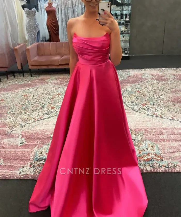 Tanzie | Strapless Sage Green Satin A-line Long Prom Dress