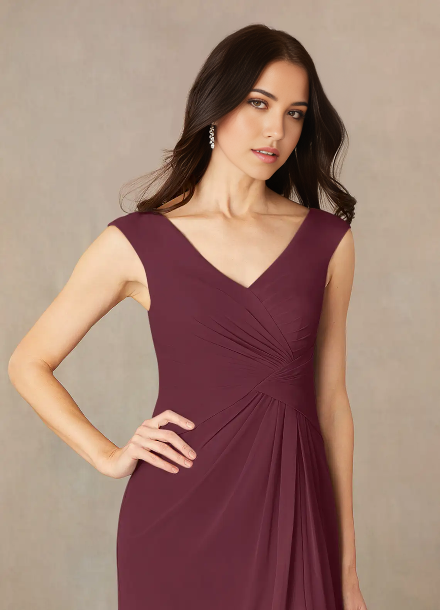 A-Line Pleated Chiffon Floor-Length Dress Cabernet Plus Size main image 1
