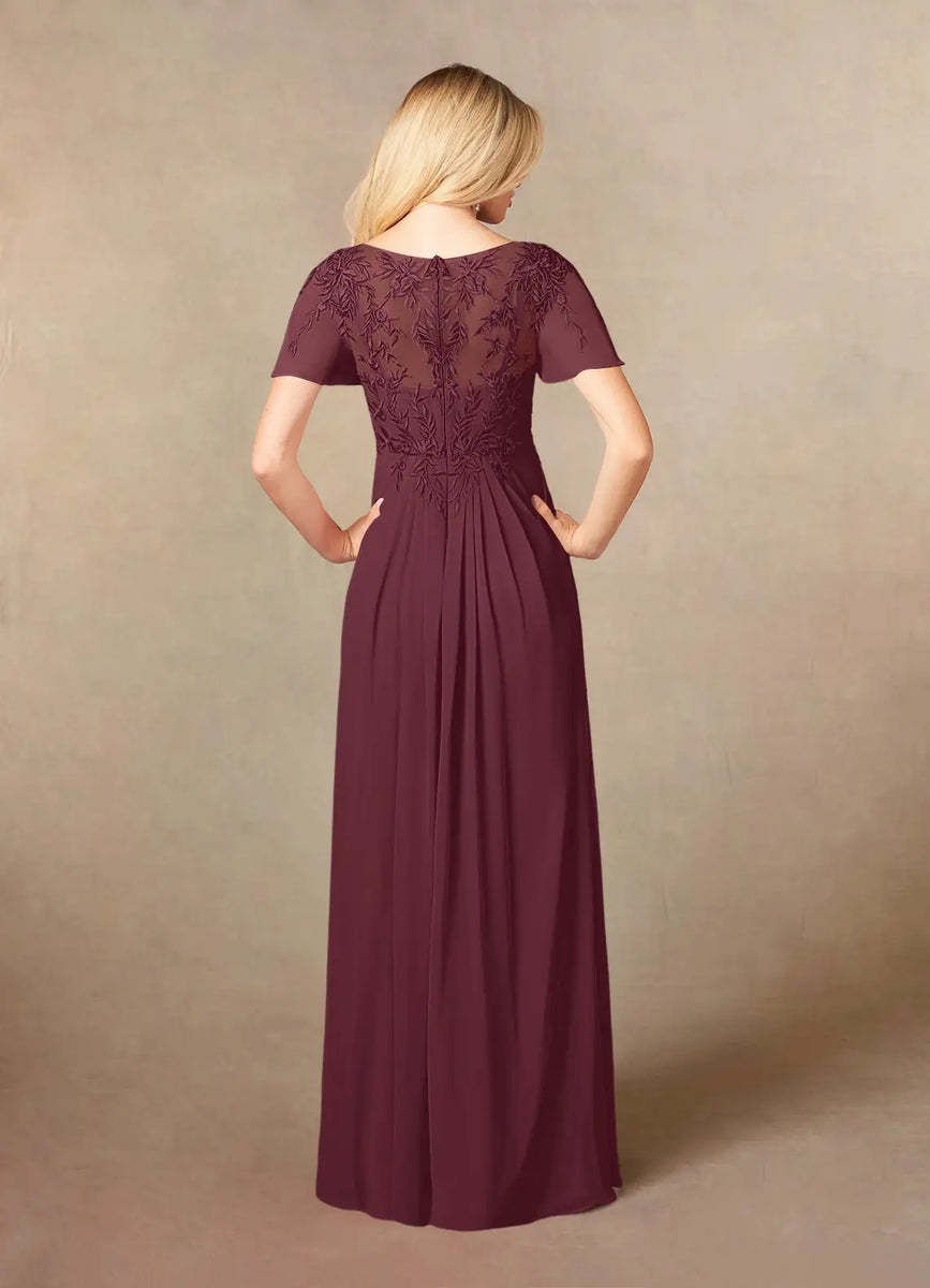 A-line Chiffon Floor Length V Neck Dresses Cabernet Plus Size