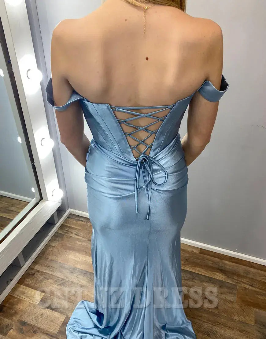 Off-Shoulder Rhinestone Corset Mermaid Gown with Detachable Choker in Bronze