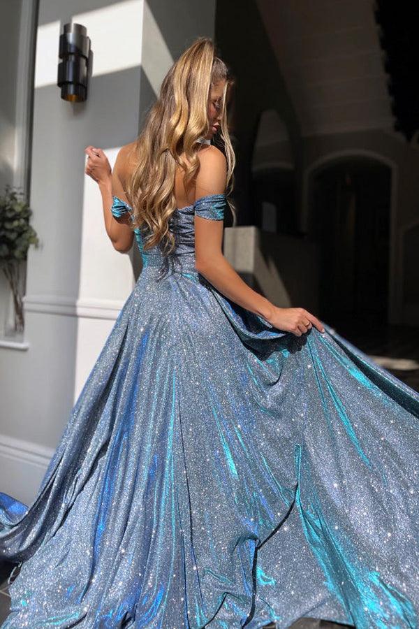Sparkly Golden A Line Sweetheart Prom Dress with Pleats