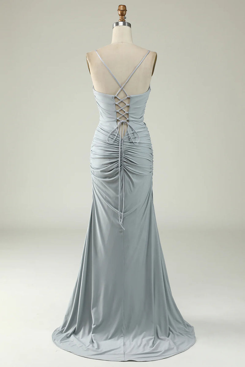 Wholesa Mermaid One Shoulder Beaded Prom Dress with Slit main image 1