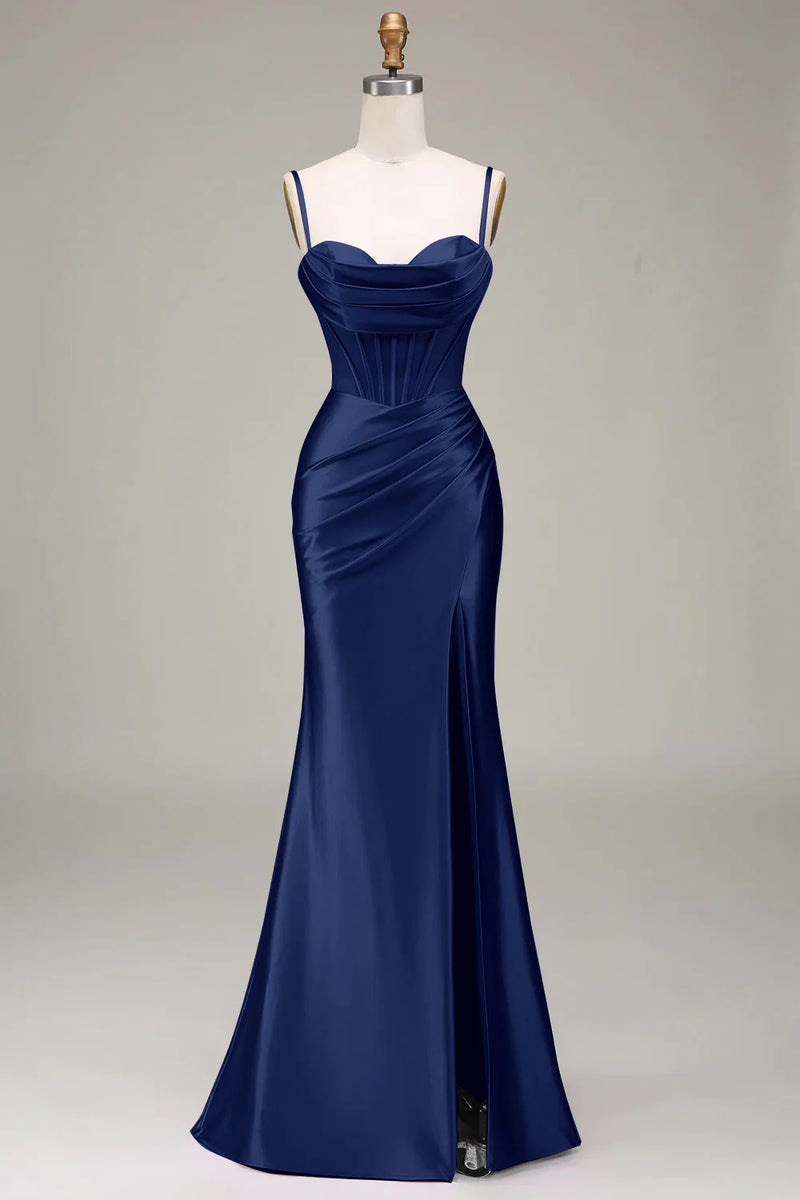 Plus Spaghetti Straps Corset Bodice Mermaid Hem Satin Slip Party Dress main image 0