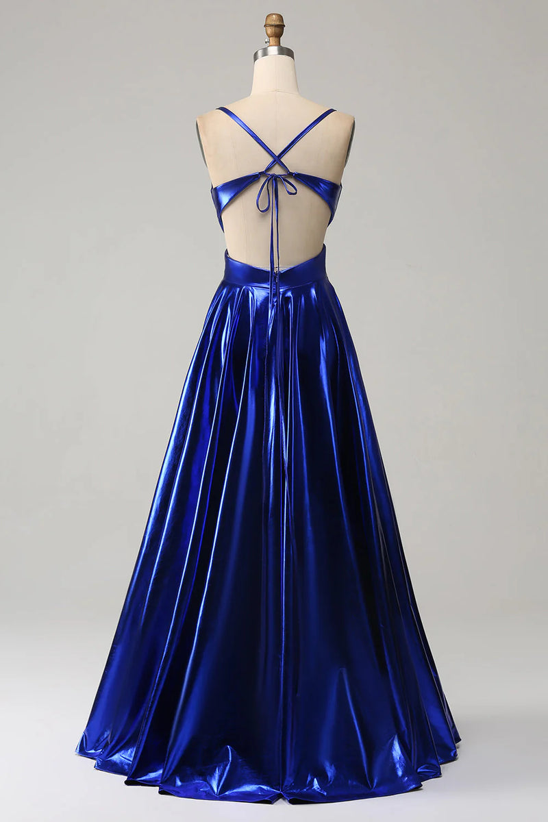 Simple Spaghetti Straps Column Sleeveless Prom Dress With Slit main image 0