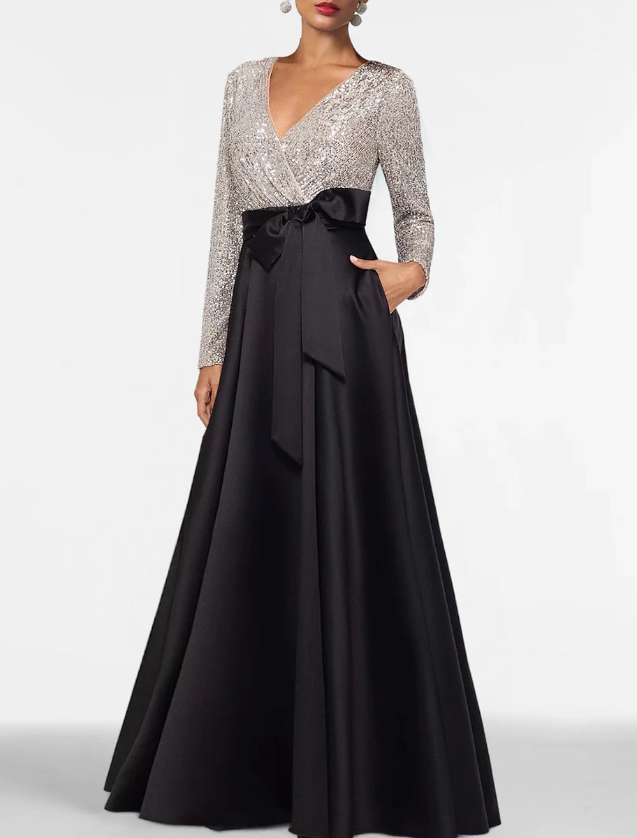 Wholesa A-Line Evening Gown Elegant Dress Formal Floor Length Long Sle