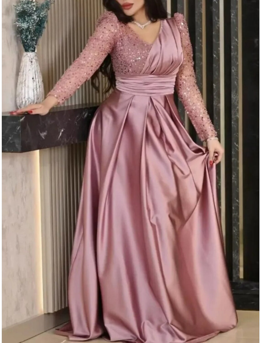 Wholesale Elegant 3/4 Length Sleeve Embellished Lace Bodice Chiffon A-Line Evening Gown by LADK320