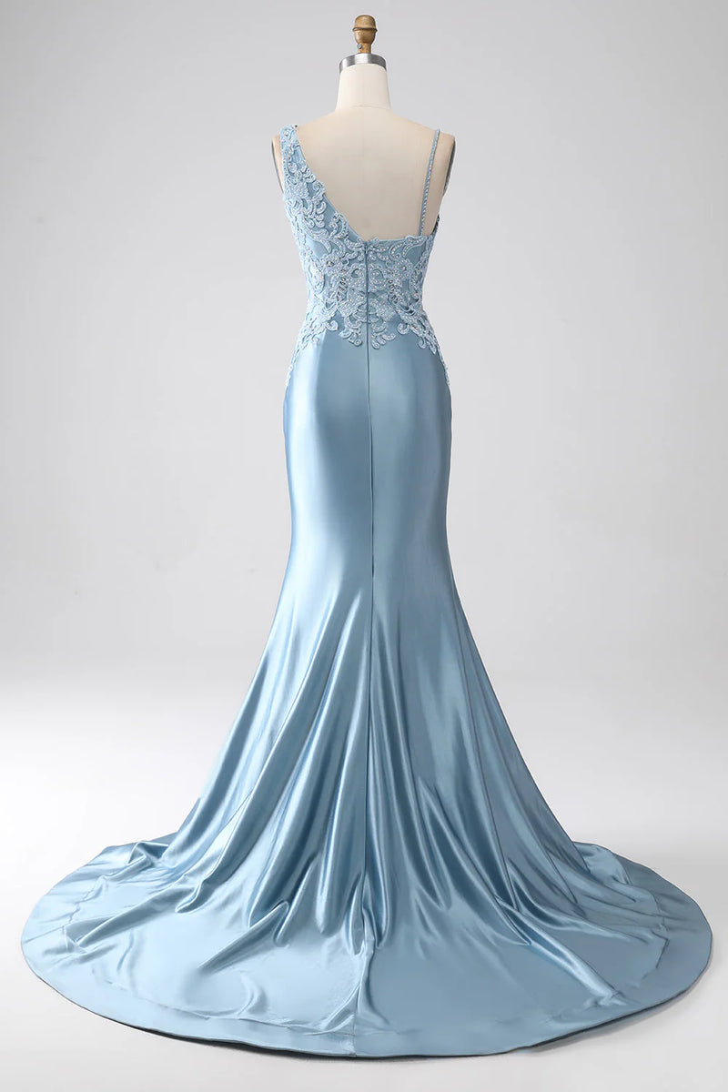 Mermaid Spaghetti-Straps Appliques Prom Dress main image 1