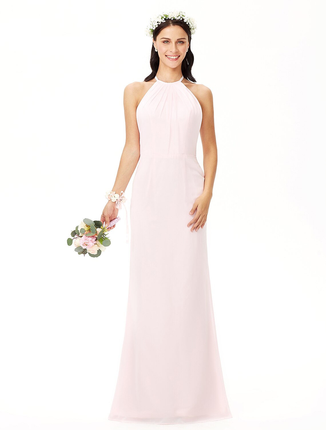 Sheath/Column Elegant Strapless Maxi Dresses Long Bridesmaid Dresses
