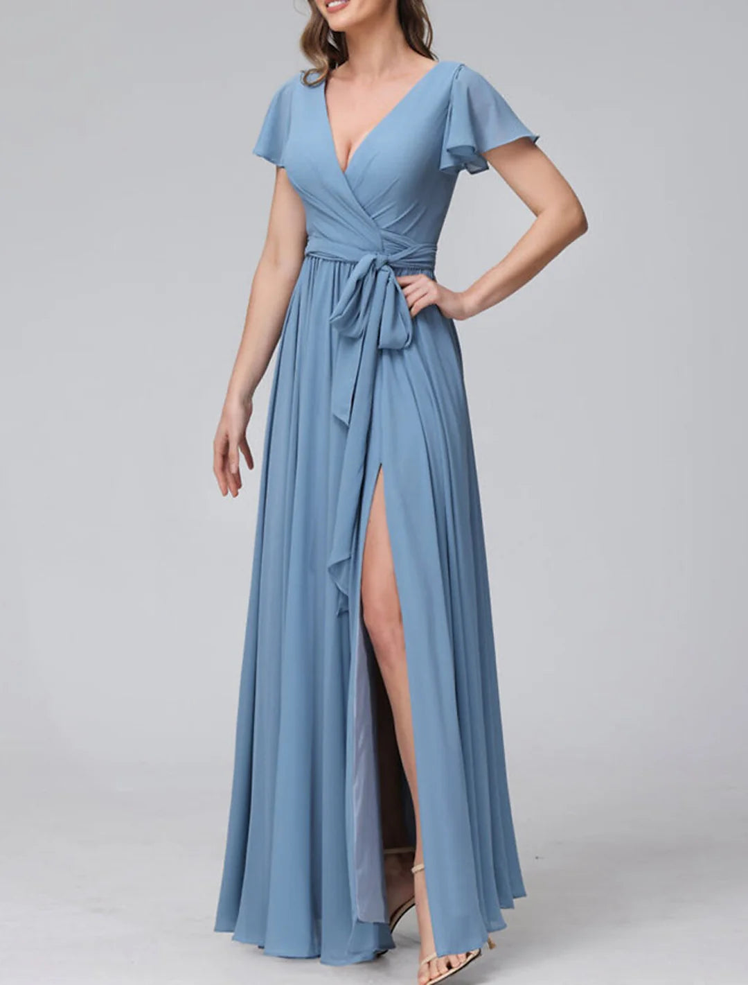 Wholesa A-Line V-Neck Floor-Length Long Bridesmaid Dresses