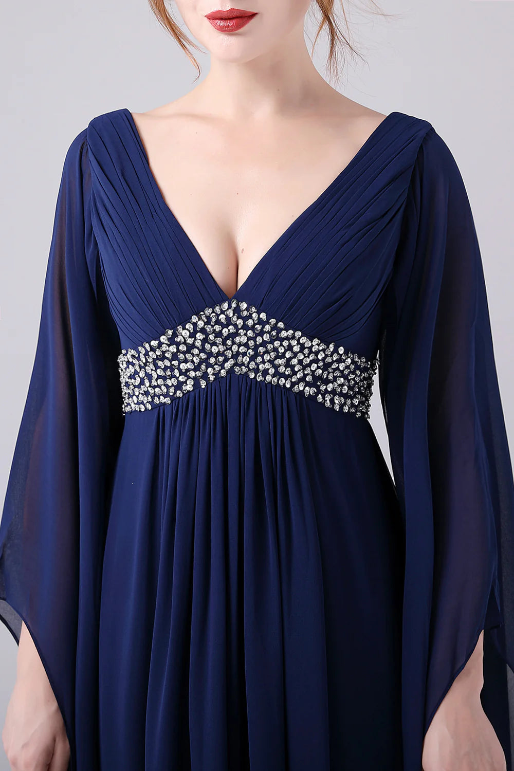 Fashion A-Line V-Neck Half Sleeves Chiffon Floor-Length Mother of the Bride Dress