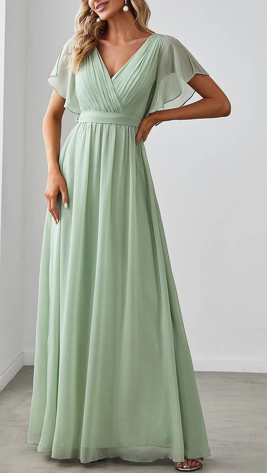 Wholesa A-Line V-Neck Floor-Length Long Bridesmaid Dresses