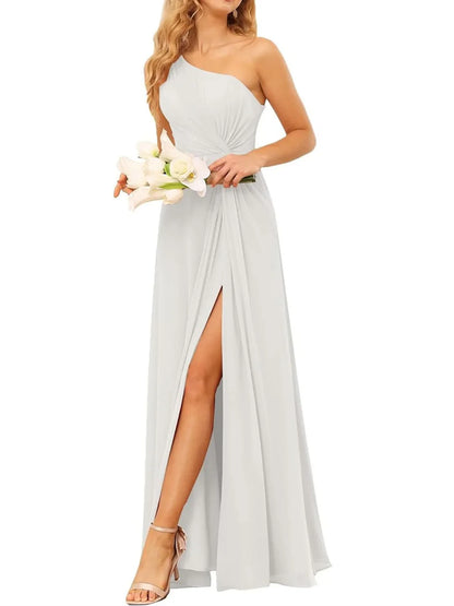 Wholesa A Line One Shoulder Long Tulle Light Blue formal dresses evening gown Prom Dress With Appliques