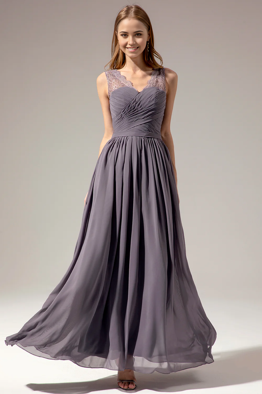 Wholesa A-line Long V-neck Bridesmaid Dress