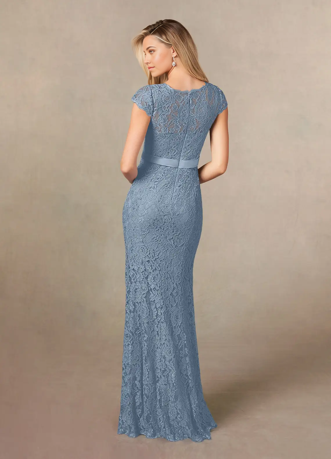 Wholesa Mermaid V-Neck Lace Dusty Blue formal dresses evening dress Mo