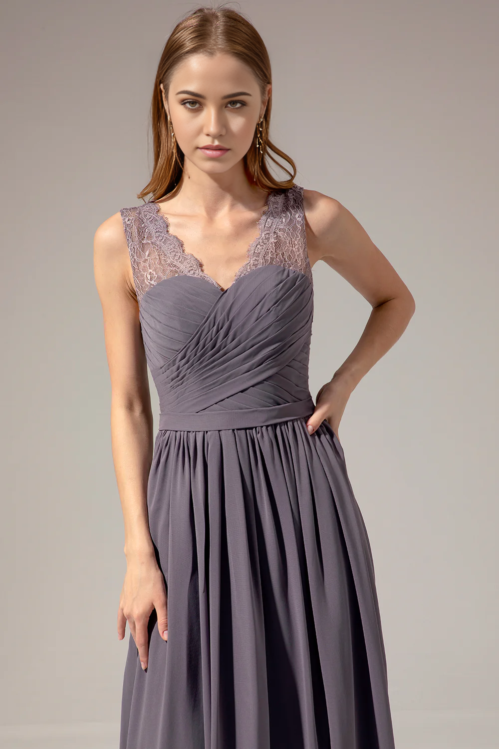 Wholesa A-line Long V-neck Bridesmaid Dress