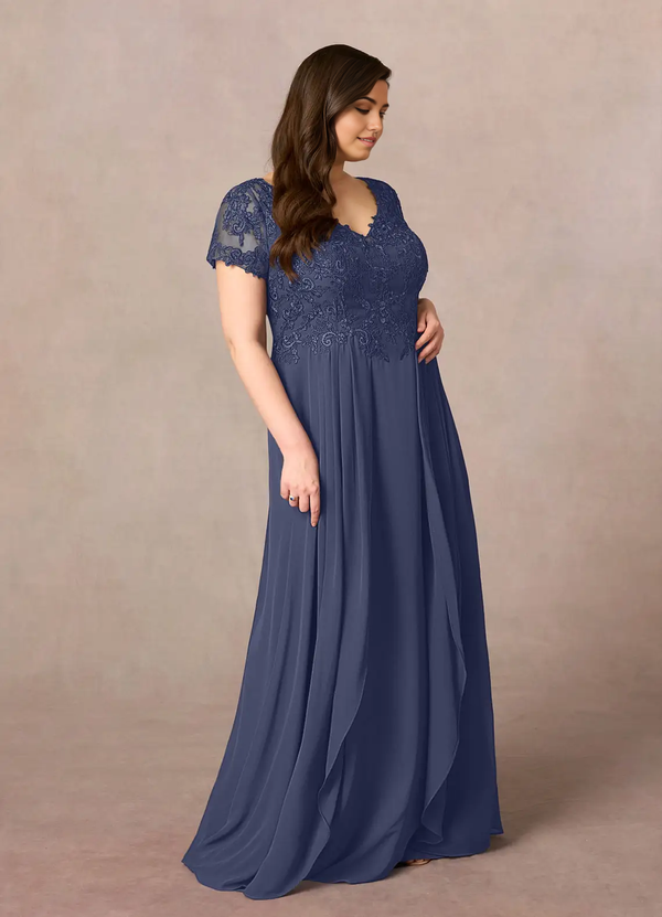 Elegant A-line Chiffon Dress with Diamond Neck Cape Stormy