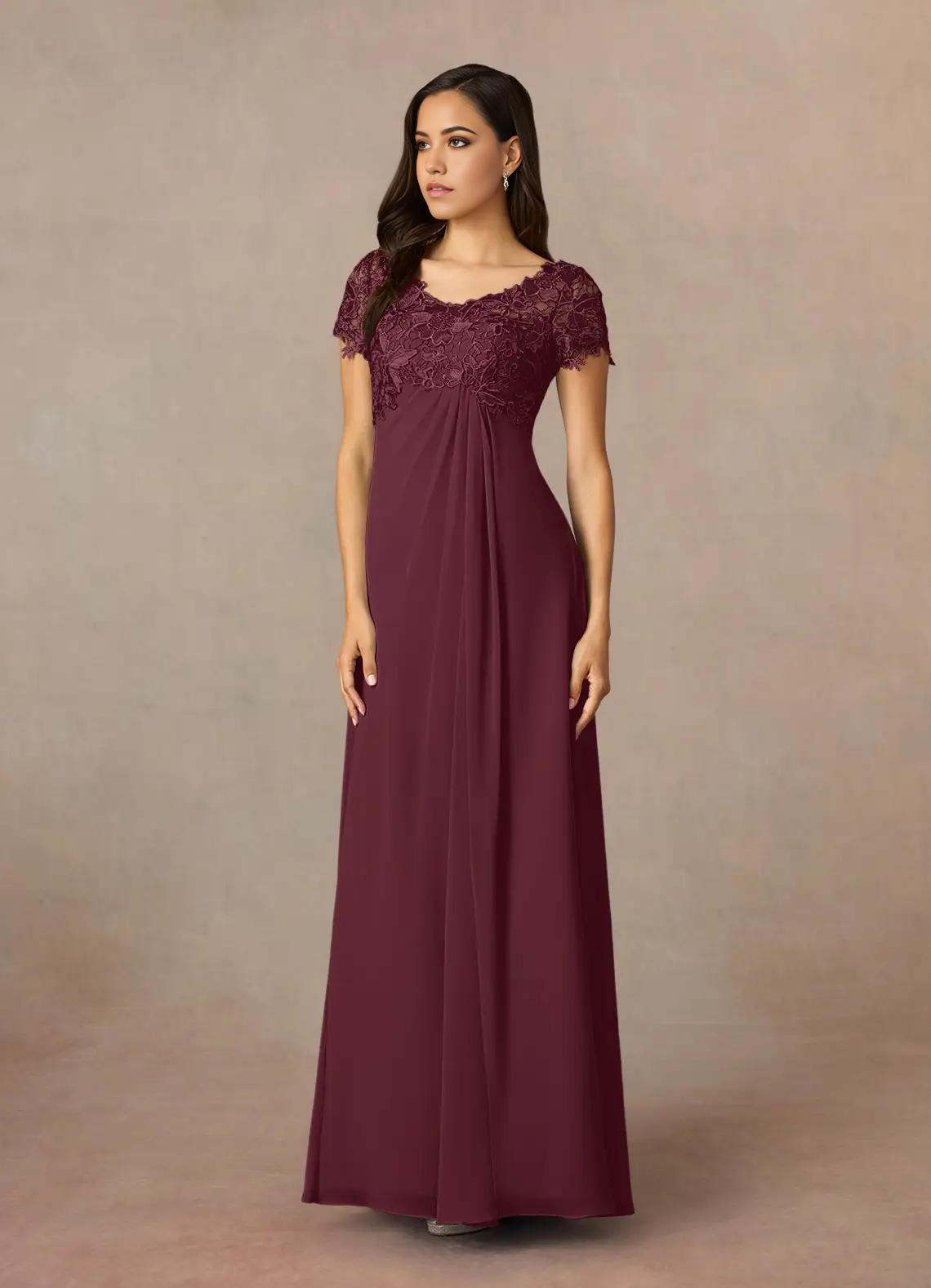 Gold Lace Appliqued Long Chiffon Dresses Cabernet Plus Size