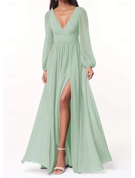 Wholesa A-Line Neck Long Sleeves Bridesmaid Dresses