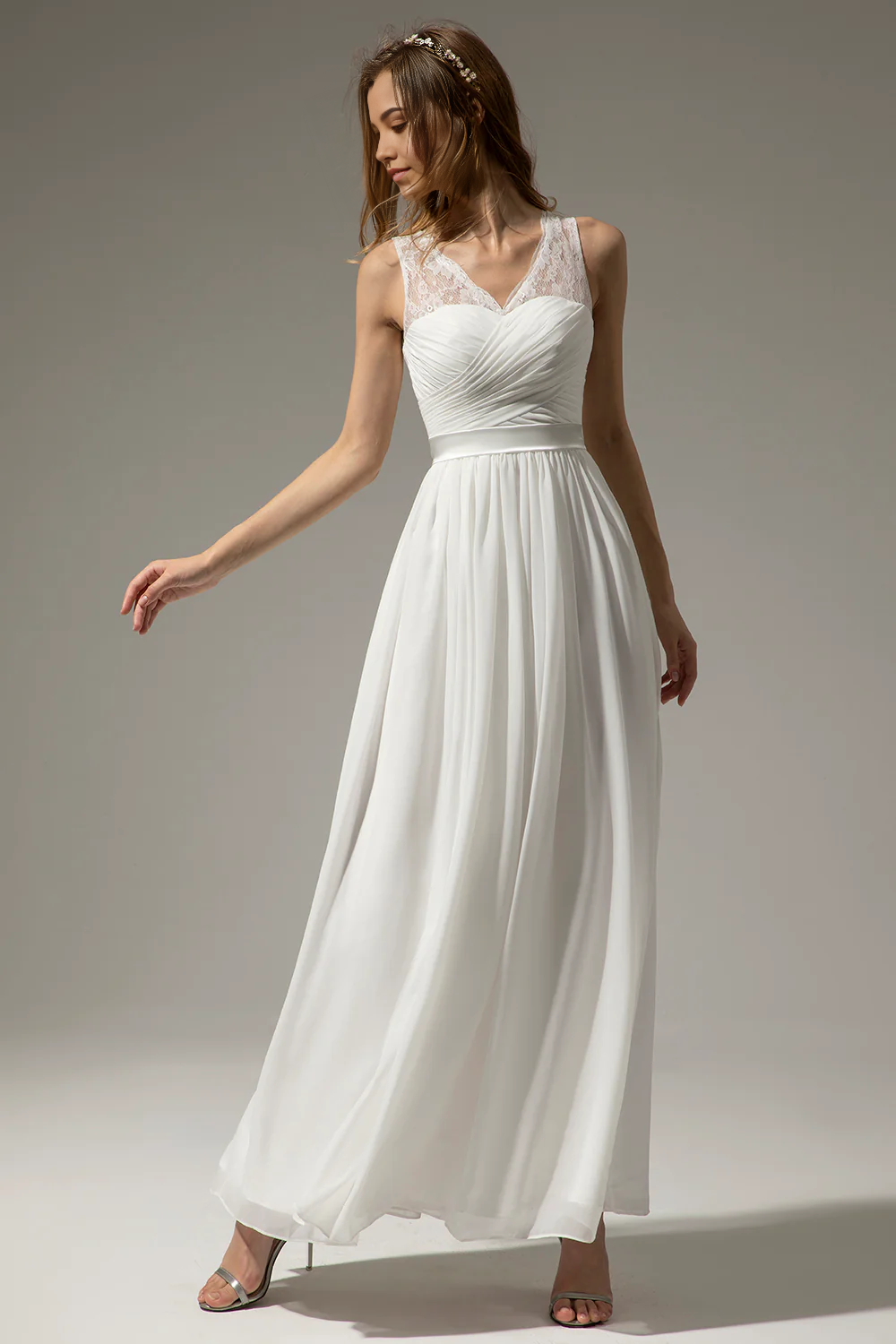 Wholesa A-line Long V-neck Bridesmaid Dress