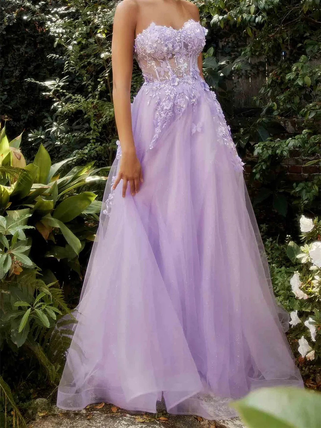 Wholesa A-Line Sweetheart Short Sleeves Floor-Length Long Prom Dresses With Flowers