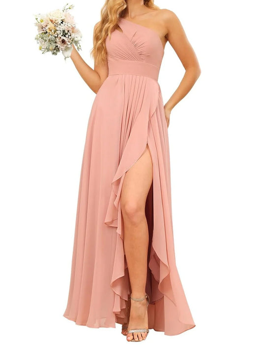 Wholesa A Line One Shoulder Floor-Length Bridesmaid Dresses