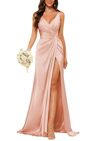 Wholesa Sheath V-Neck Sleeveless Floor-Length Bridesmaid Dress