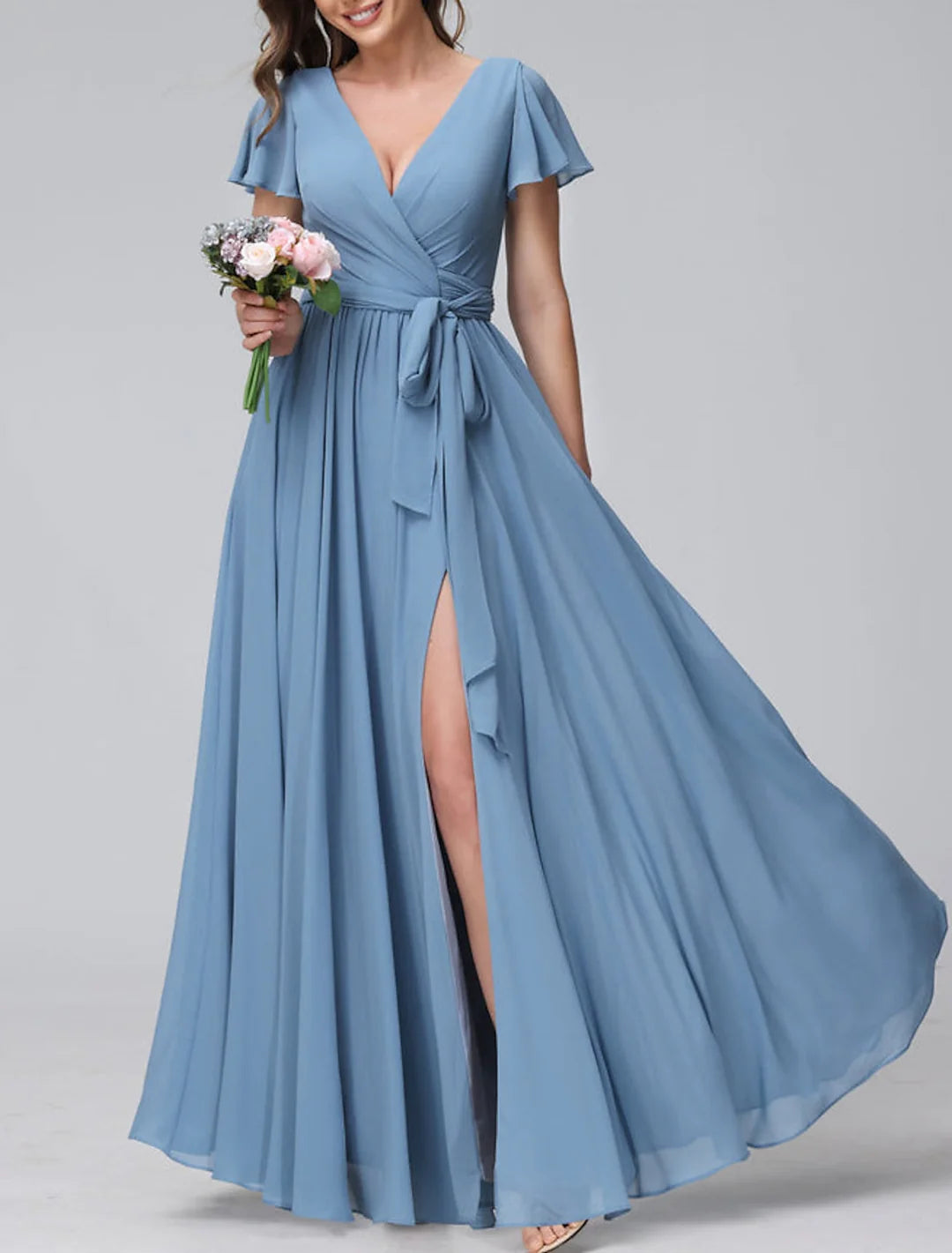 Wholesa A-Line V-Neck Floor-Length Long Bridesmaid Dresses