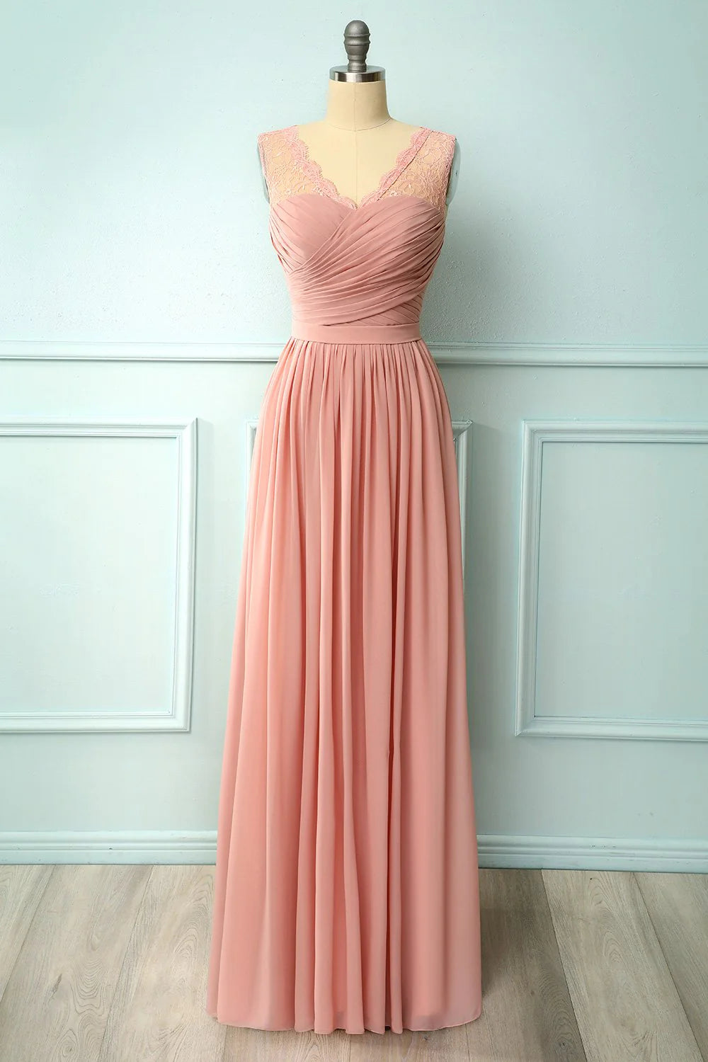 Wholesa A-line Long V-neck Bridesmaid Dress