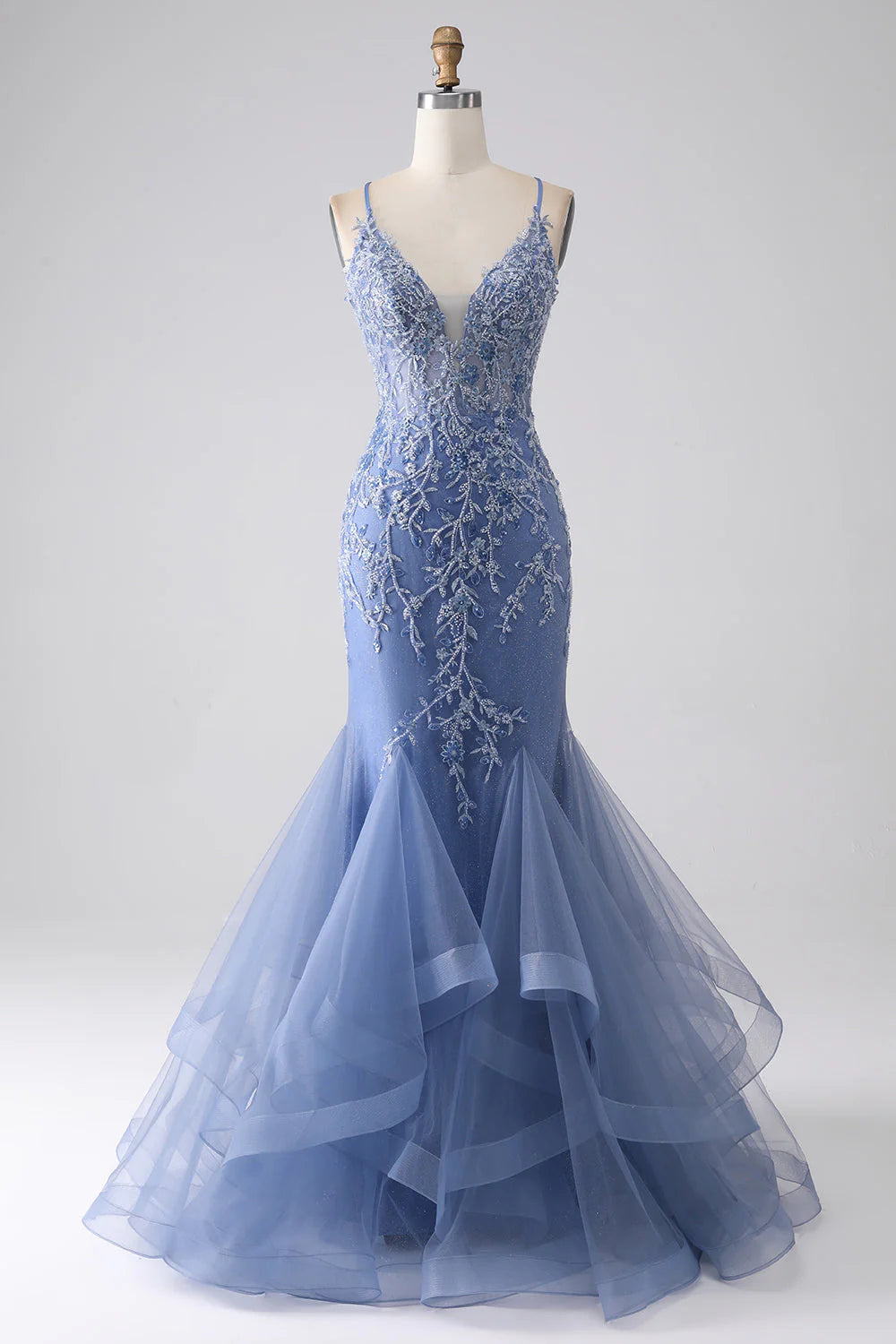 Wholesa Two Pieces Mermaid Spaghetti Straps Corset Back Long Sequin formal dresses evening gown Prom Dress main image 1