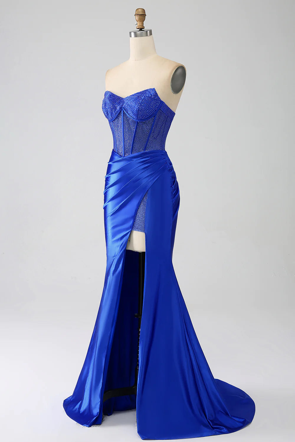 Lace Deep V-Neck Strapless Sleeveless Long Corset Mermaid Prom Dress With Long Gloves