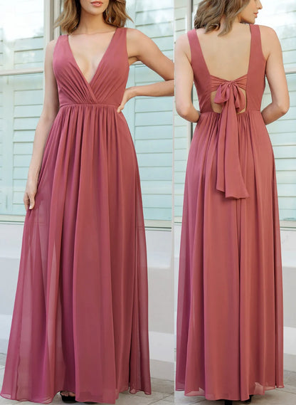 Wholesa A-Line V-Neck Floor-Length Long Bridesmaid Dresses