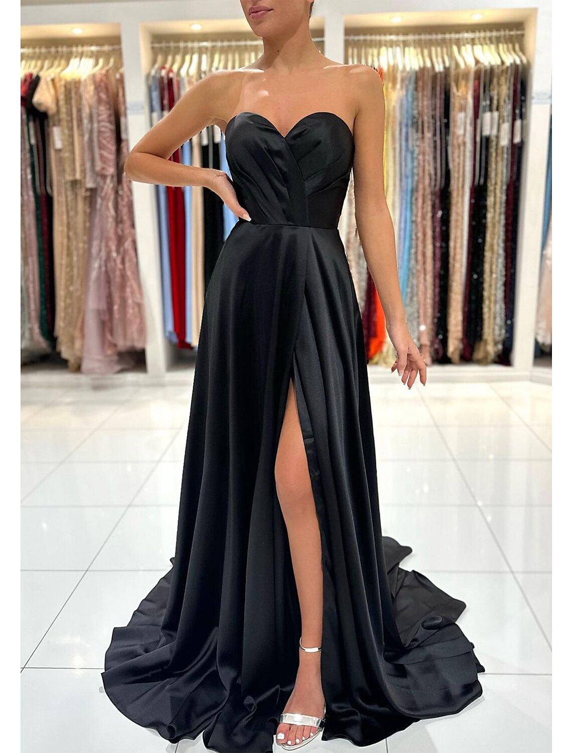 Wholesa  A-Line Prom Dress Formal Red Green Dresses Empire Dress Formal Prom Sweep / Brush Train Sleeveless Sweetheart Backless with Pleats Slit