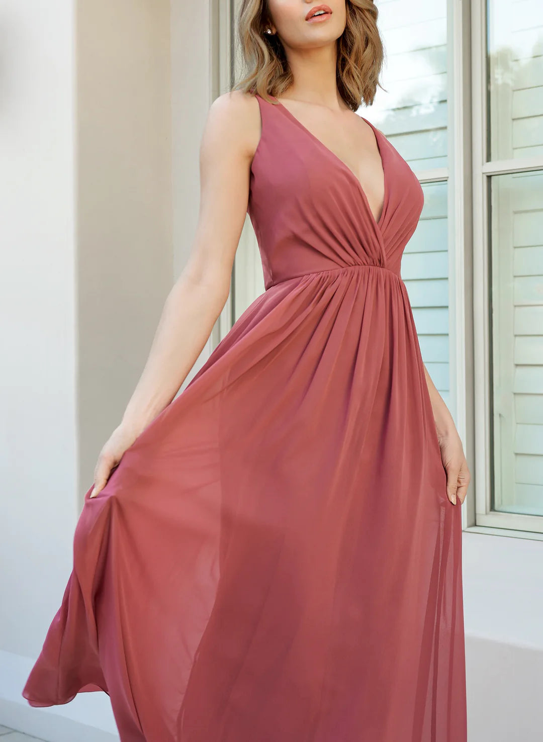 Wholesa A-Line V-Neck Floor-Length Long Bridesmaid Dresses