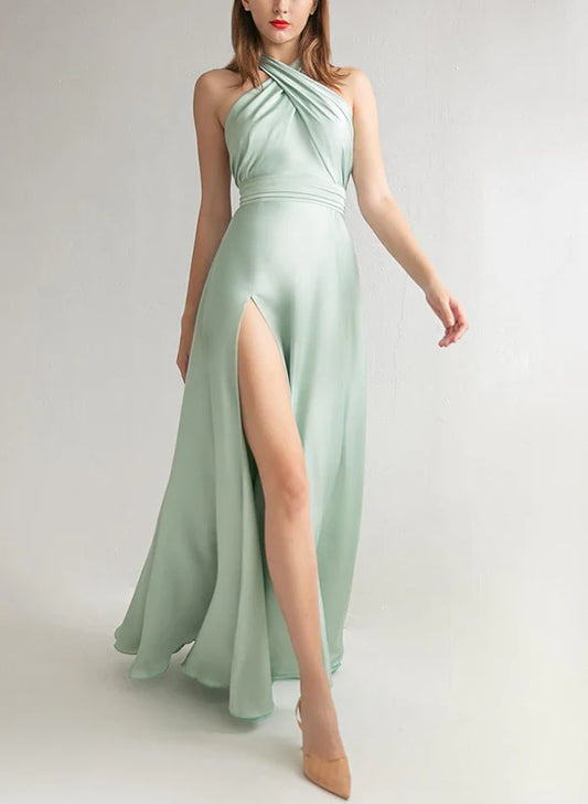 Wholesa A-Line Halter Floor-Length Long Bridesmaid Dresses