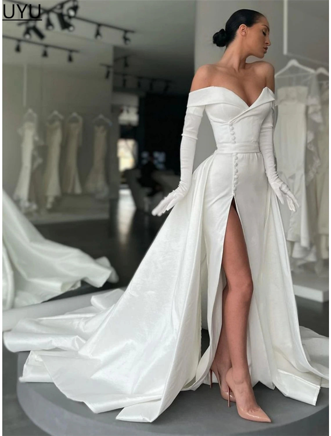 Mermaid Evening Gown Corsets Dress Formal Court Train Long Sleeve One Shoulder Sequined with Feather Sequin Slit