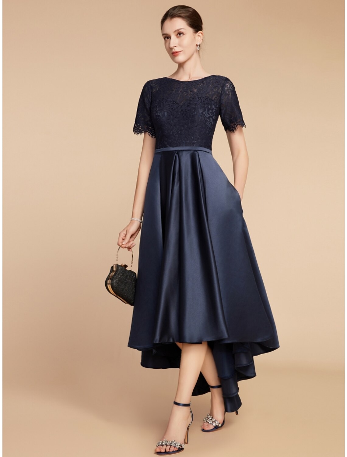 Wholesa Asymmetrical Mother of Bride Dress with Long Sleeves