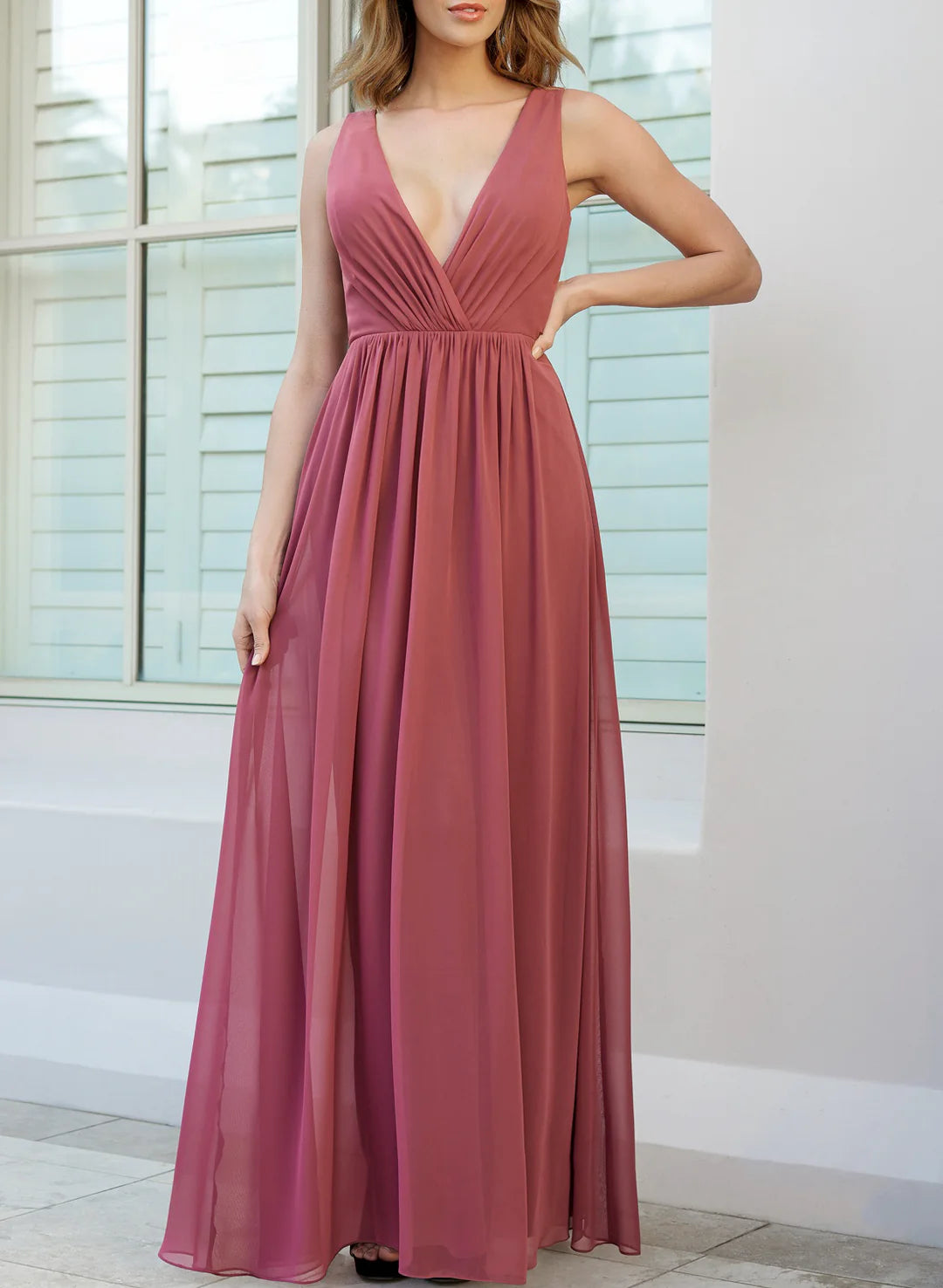 Wholesa A-Line V-Neck Floor-Length Long Bridesmaid Dresses