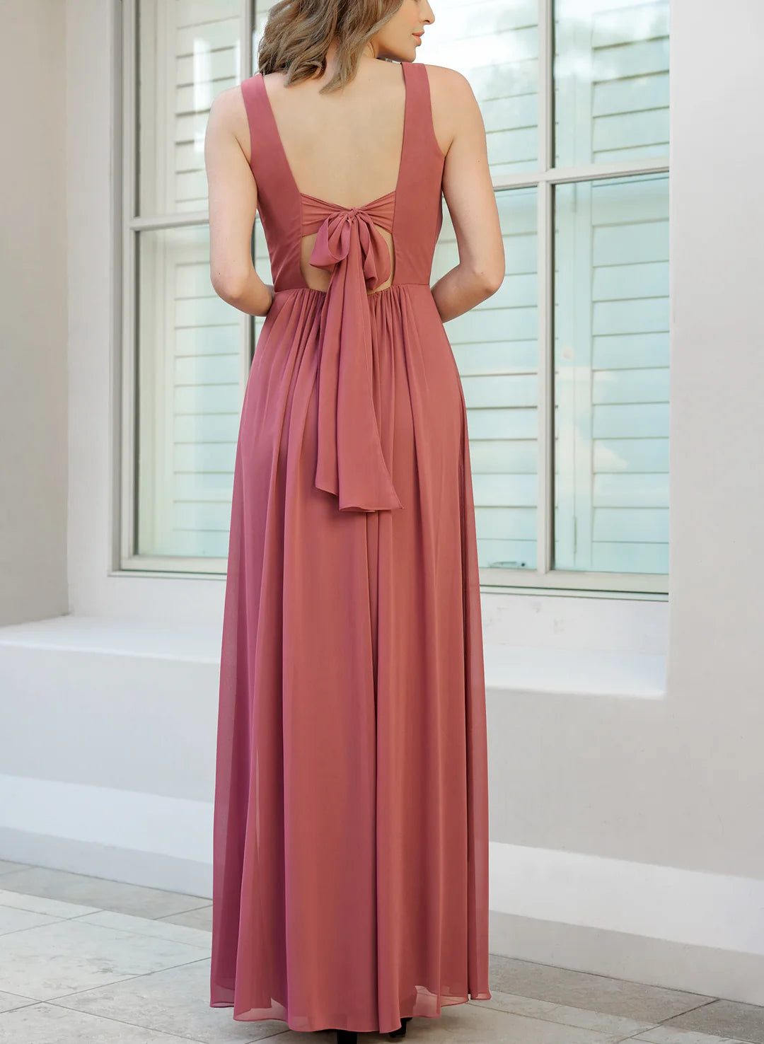 Wholesa A-Line V-Neck Floor-Length Long Bridesmaid Dresses