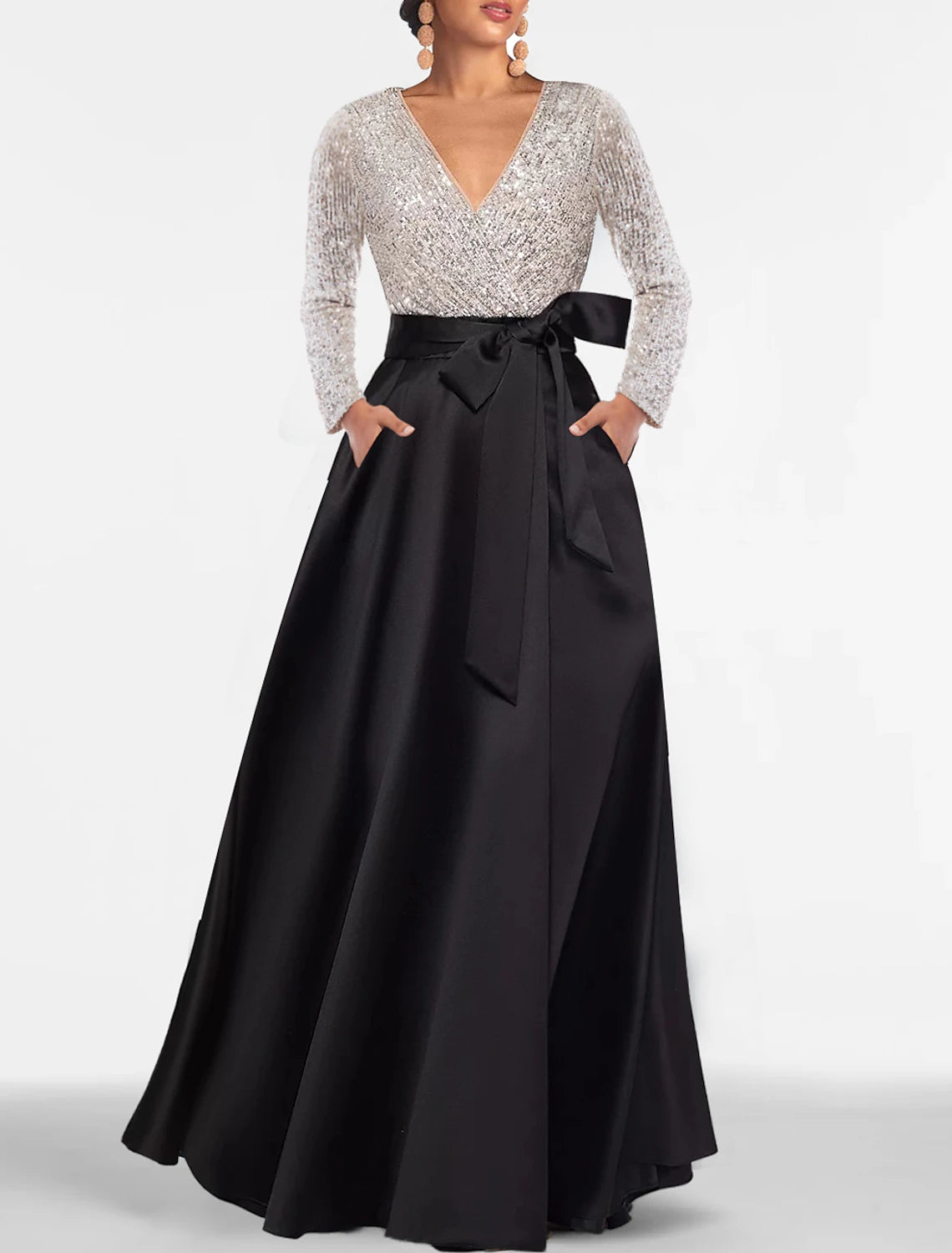 Wholesa A-Line Evening Gown Elegant Dress Formal Floor Length Long Sle