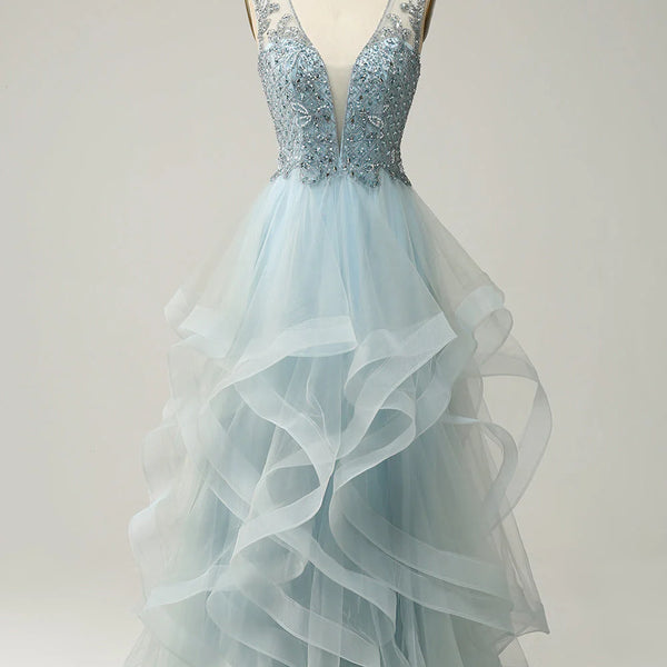 Elegant A-line Deep V Neck Prom Dress Fashion Prom Gown cc1157 main image 1
