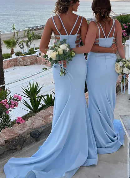 Wholesa Sheath Spaghetti Straps Floor-Length Long Bridesmaid Dresses