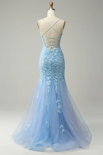 Deep V-neck Appliqued Corset Tulle Lace Maxi Prom Dresses Red main image 0