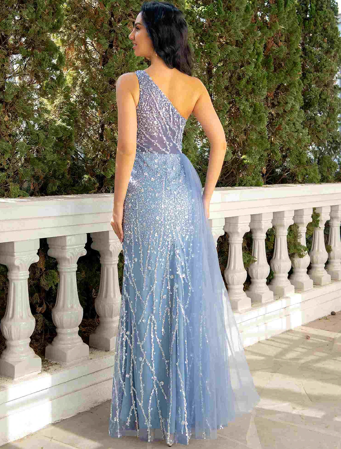 Wholesa Mermaid / Trumpet Evening Gown Cut Out Dress Wedding Party Floor Length Sleeveless One Shoulder Tulle with Sequin