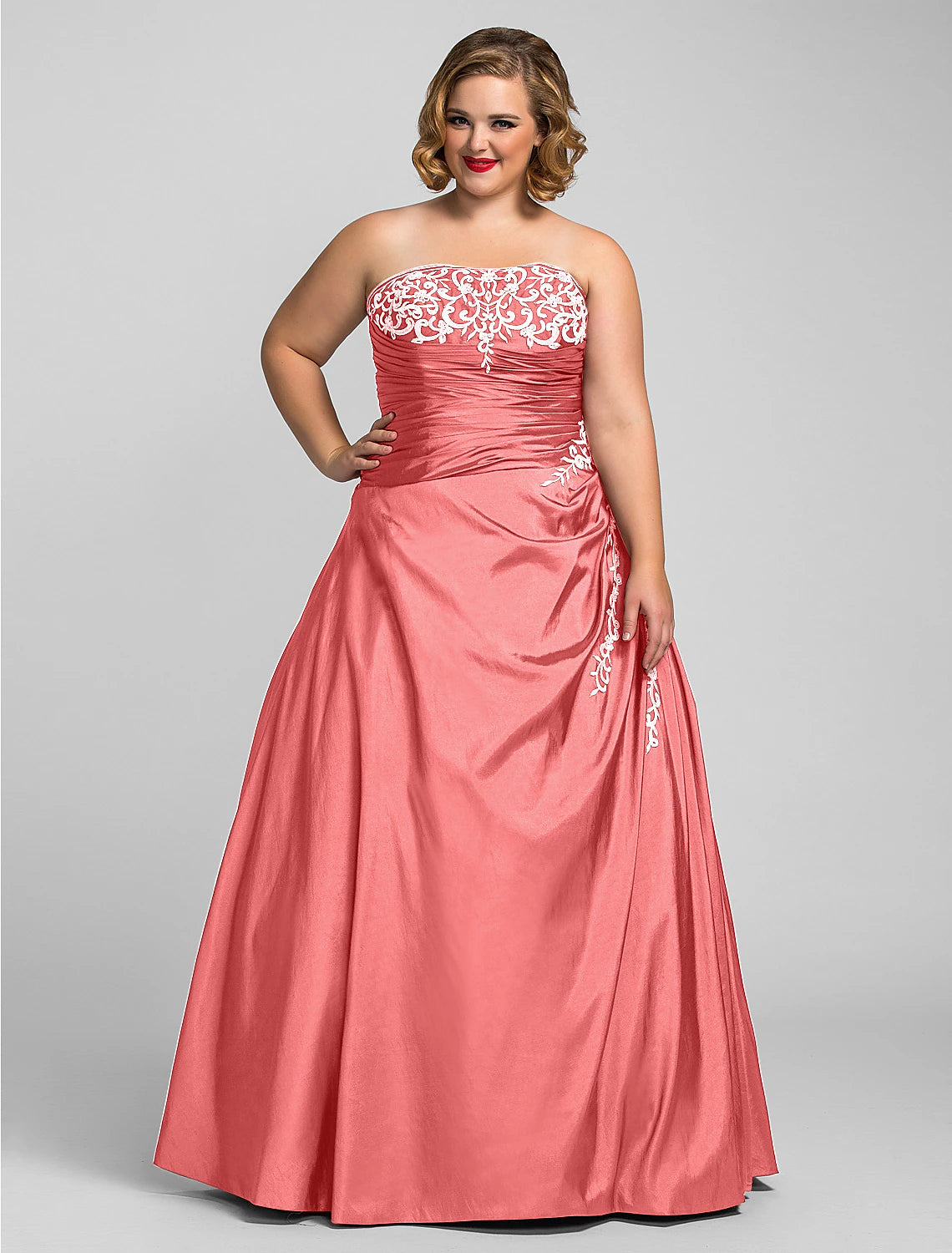 Wholesa Ball Gown Plus Size Prom Formal Evening Dress Strapless Sleeveless Floor Length Taffeta with Beading Appliques