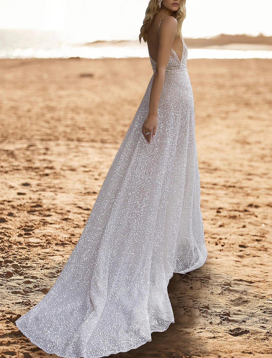 Beach Simple Simple Wedding Dresses Sheath / Column Square Camisole Spaghetti Strap Sweep / Brush Train Stretch Fabric Bridal Gowns With Ruched Split Front