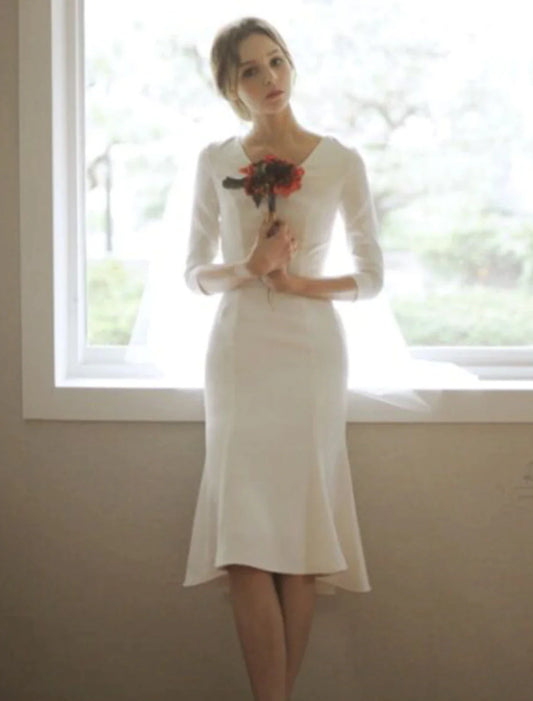 Bridal Shower Formal Wedding Dresses A-Line Scoop Neck Sleeveless Asymmetrical Satin Bridal Gowns With Split Front