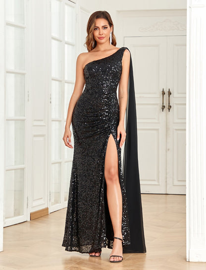 wholesale  Mermaid / Trumpet Evening Gown Elegant Dress Prom Wedding Reception Floor Length Sleeveless Off Shoulder Sequined with Sequin Slit